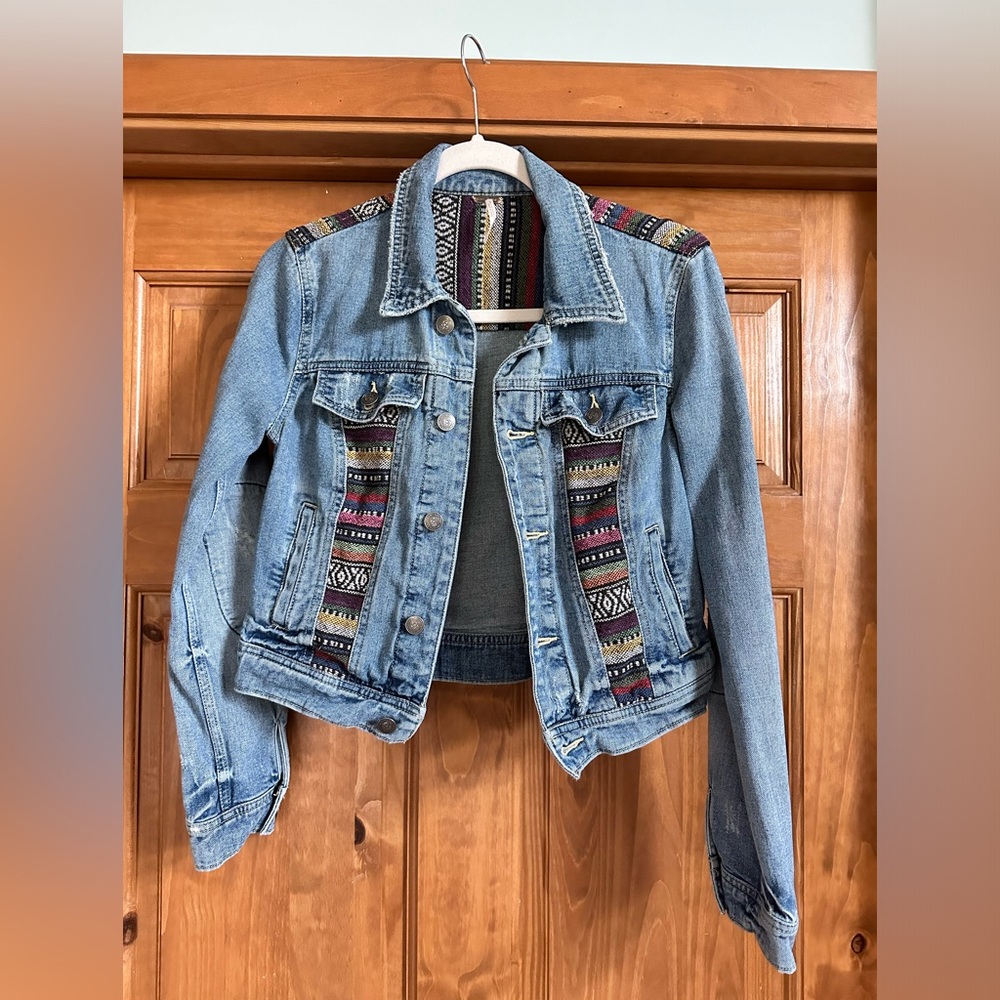 Free People Denim Jacket with Aztec Design